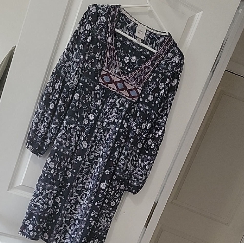 Knox Rose Dark Blue Floral Long Sleeve Dress